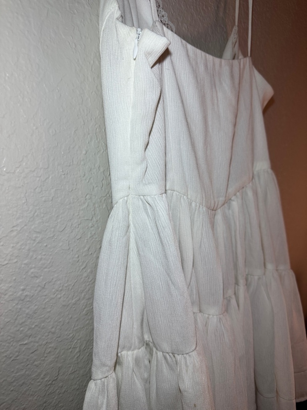 White Tiered Spaghetti Strap Mini Dress - Picture 4 of 8